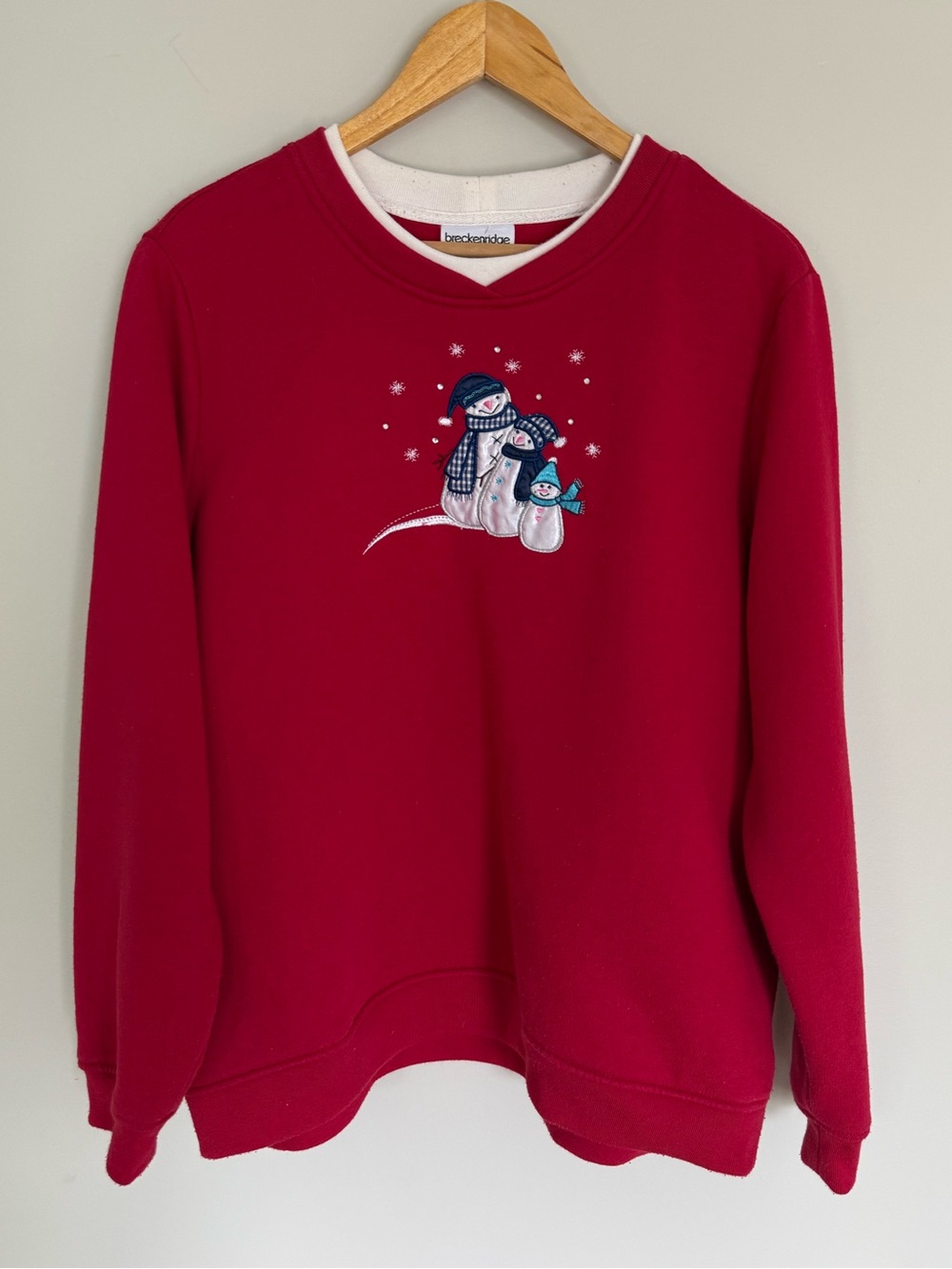 VTG Breckenridge Cozy Embroidered Snowmen Red Christmas Crewneck
Sweater Sz XL